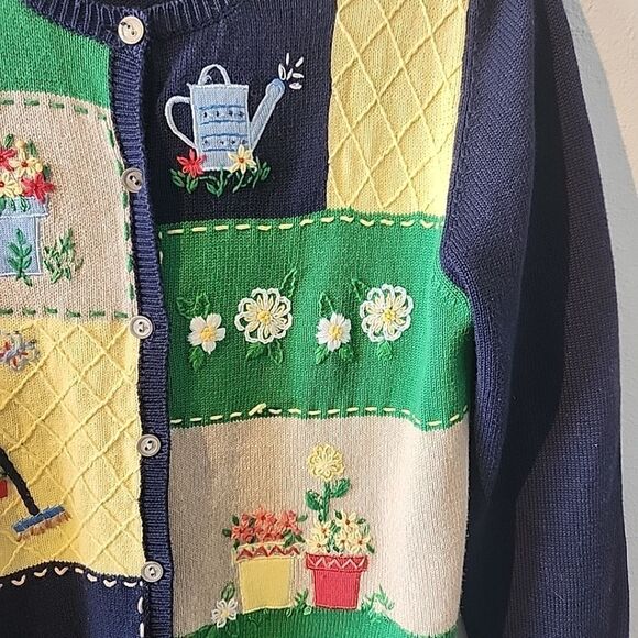 Alfred Dunner Gardening Theme Sweater Cardigan Petite Large Embroidered - Picture 3 of 5